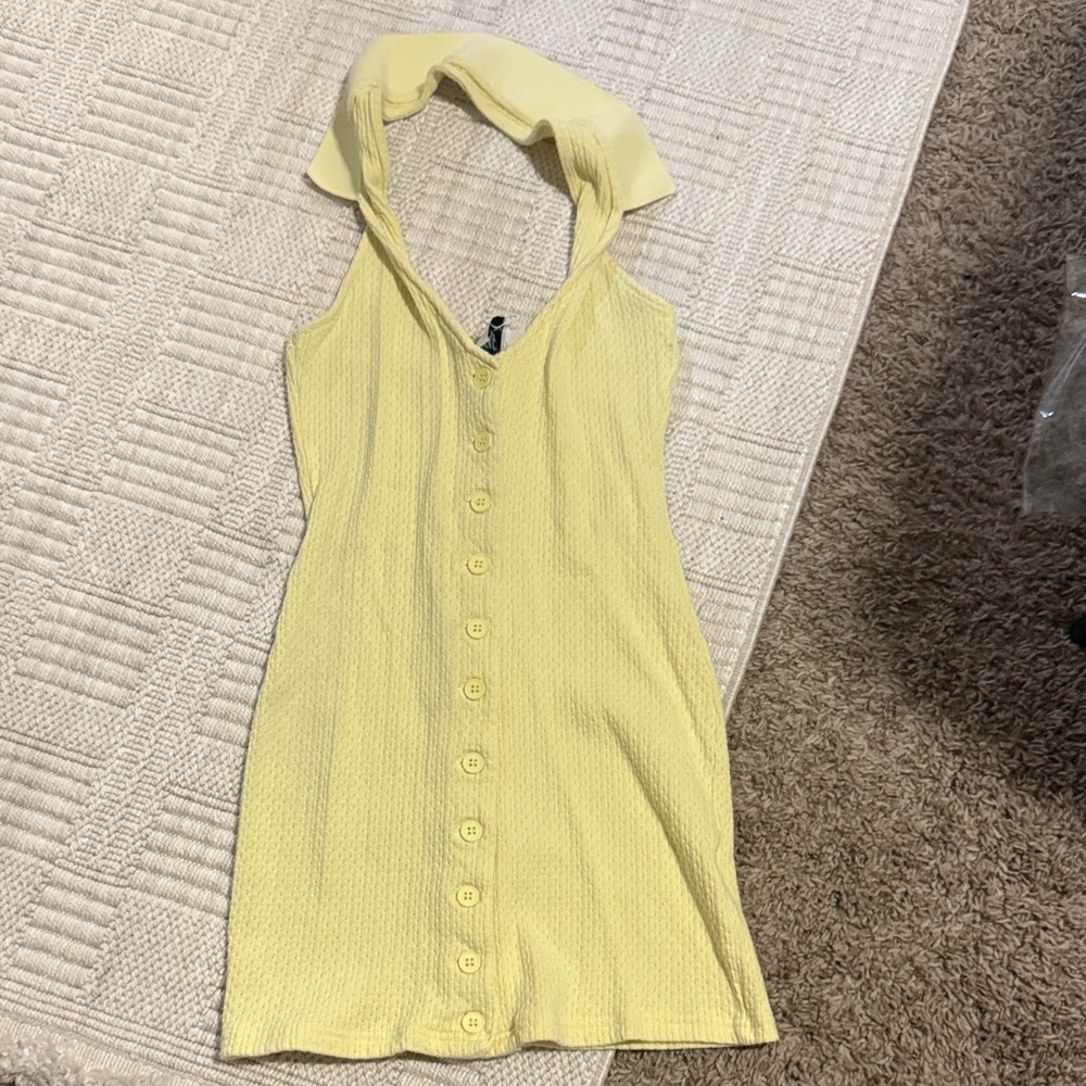 Princess Polly Yellow Button-Front Halter Knit Dress
